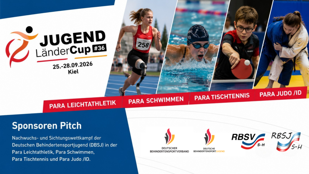 Der Sponsoren Pitch mit Fotos der Sportarten, allen Logos und dem Aufruf, Sponsor zu werden.